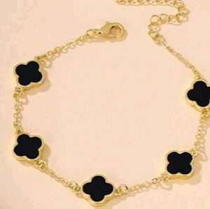 Gold and Black Clover Bracelet Dual Sides Stainless Steel